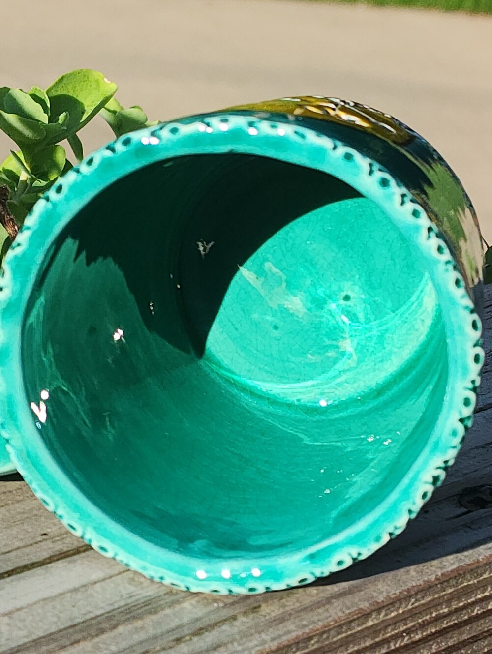By Nunes Lisboa Portuguese Studio Pottery Mug Signed Artist Turquoise Yellow - Picture 3 of 8